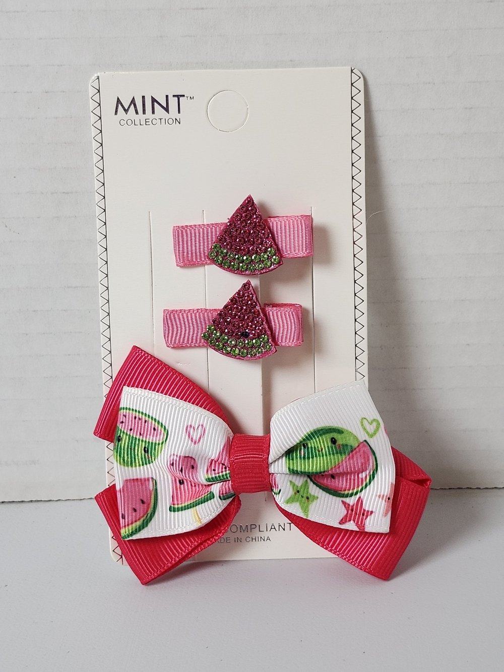 Mint Pink Watermelon Bow and Clip Set
